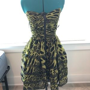 Betsey Johnson Green and Black Animal Print Mini Dress